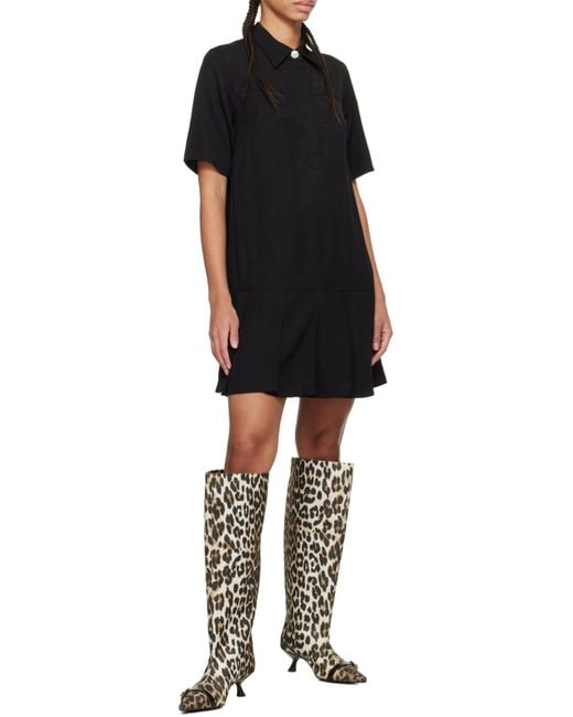 Ganni White Leopard Print Pointed-Toe Knee-Length Boots