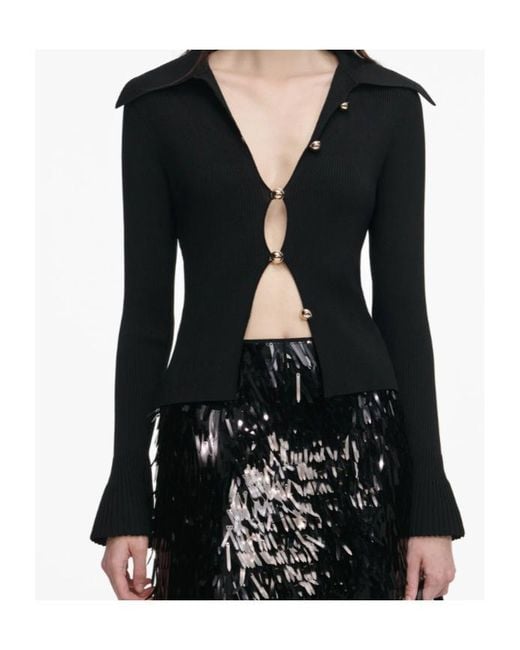 Self-Portrait Black Button Down Knit Top