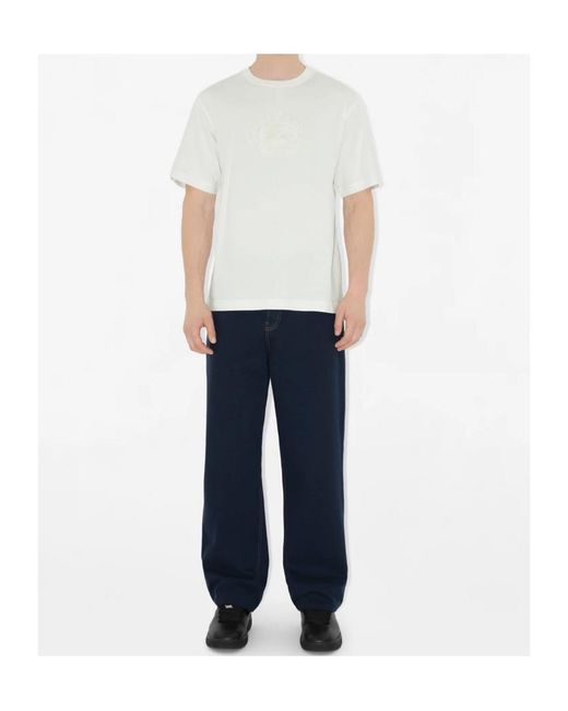 Burberry White Logo Embroidered Crewneck T-Shirt for men