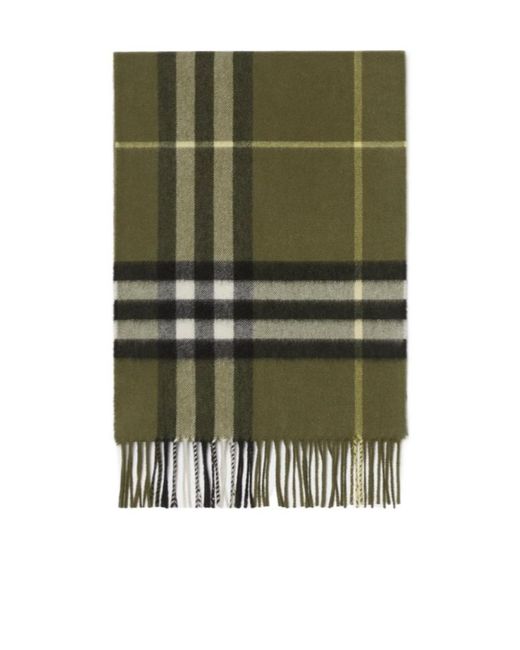 Burberry Green Checked Fringed Edge Scarf
