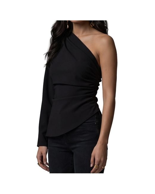 FEDERICA TOSI Black One-Shoulder Cady Blouse