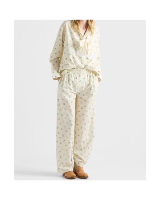 Prada White Floral Print Old Canvas Pants