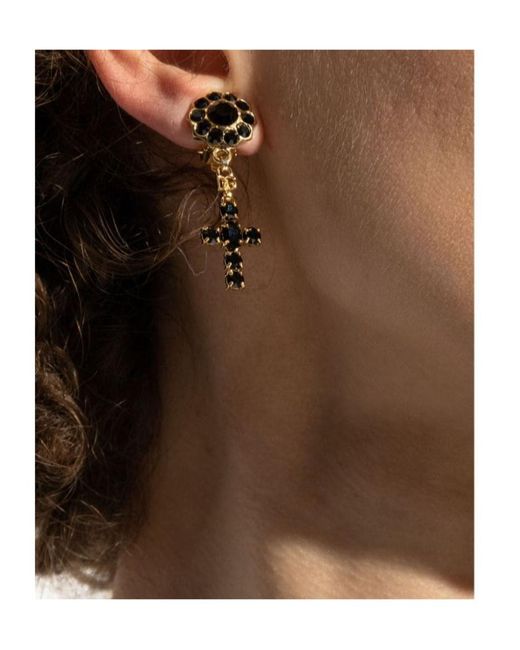 Dolce & Gabbana Black Cross-Pendant Drop Earrings