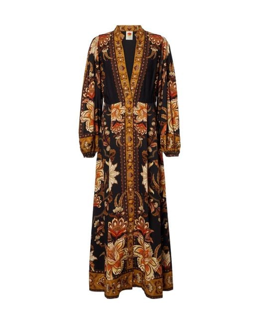 Farm Rio Brown V-Neck Long-Sleeved Dress