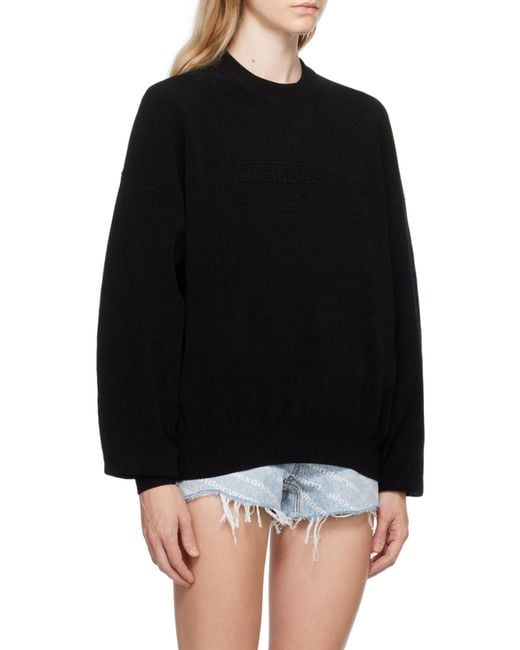 Alexander Wang Black Logo Embossed Ribbed-Knit Jumper