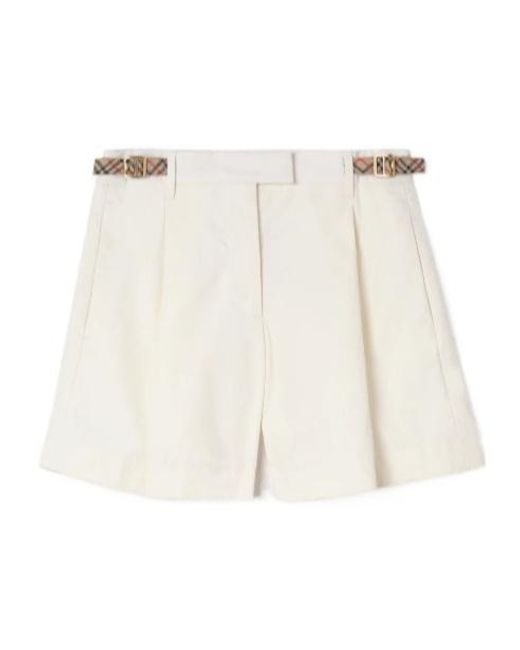 Burberry White Pleated Belted Shorts