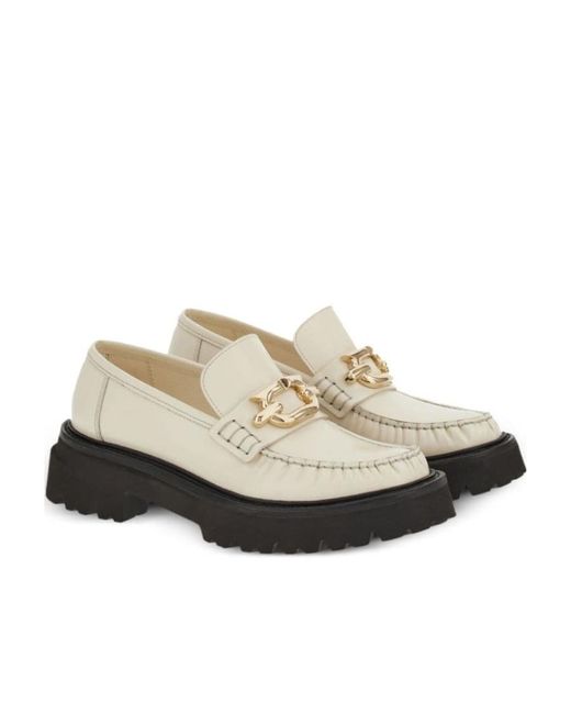 Ferragamo Black Round Head Contrasting Loafers