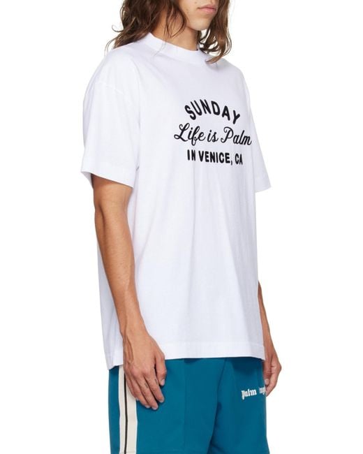Palm Angels White Sunday Logo-Print T-Shirt for men