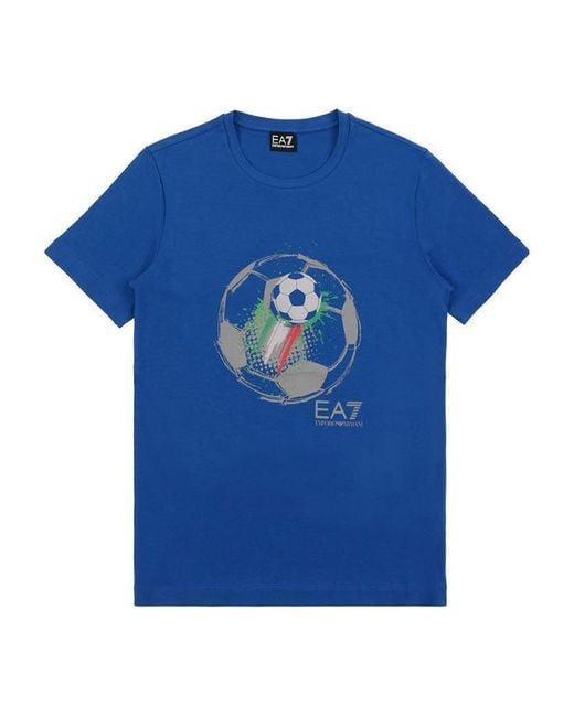 EA7 Blue Logo T-Shirt With Round Neck for men