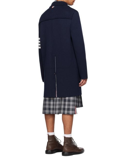 Thom Browne Blue 4-Bar Knitted Longline Cardigan for men