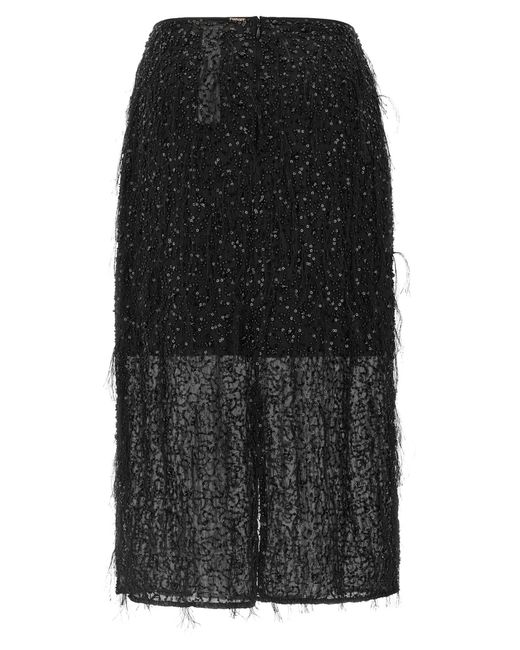Twinset Black Sequined Fringe Midi Skirt