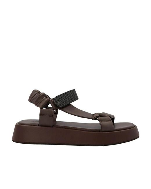 Brunello Cucinelli Brown 'Monile' Logo Sandals