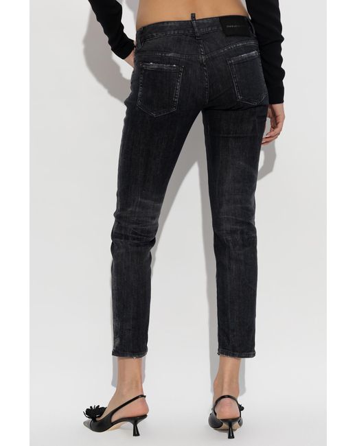 DSquared² Black Distressed Cropped Jeans