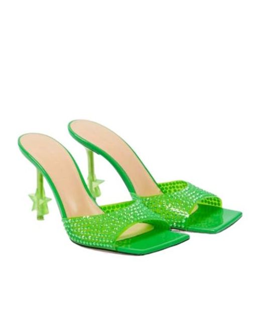 Mach & Mach Green Star Crystal-Embellished Pvc Mules