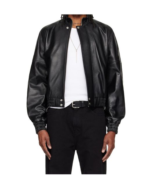 Lu'u Dan Black Stand-Up Collar Leather Jacket for men