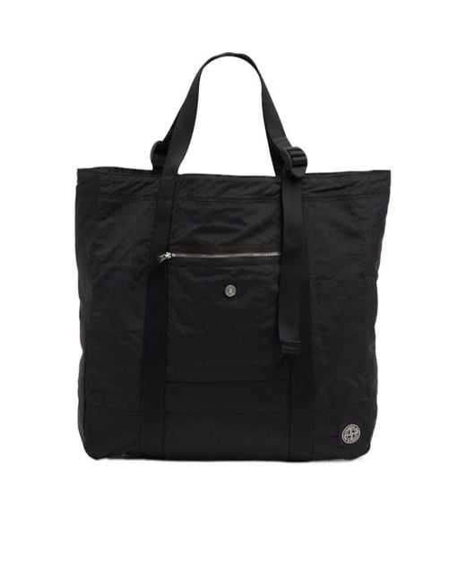 Stone Island Black Coated Nylon Tote Bag for men