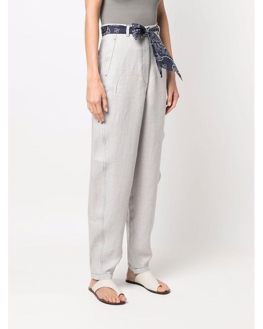 Emporio Armani White Logo Headscarf With Belt High-Waisted Linen Casual Pants