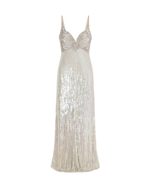 Jenny Packham White Crystal-Embellished Sequined Tulle Gown