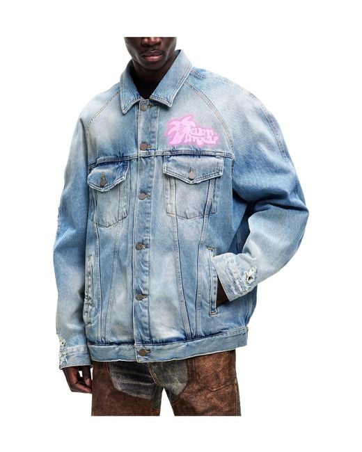 Palm Angels Blue Single- Denim Jacket With Lapel for men