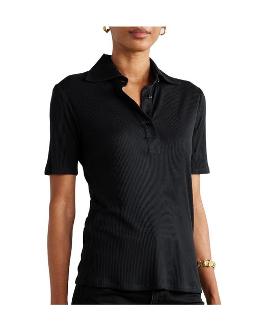 Giuliva Heritage Black Ribbed Modal And Silk-Blend Jersey Polo Shirt