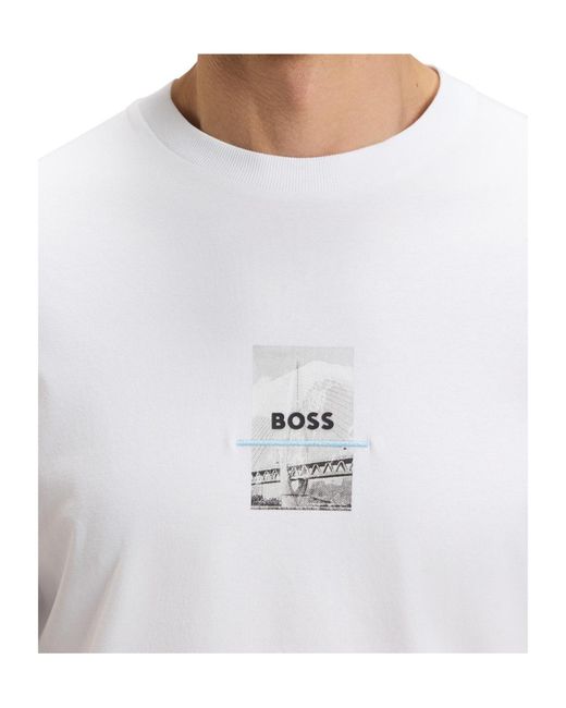 Boss White Logo Crew-Neck T-Shirt for men