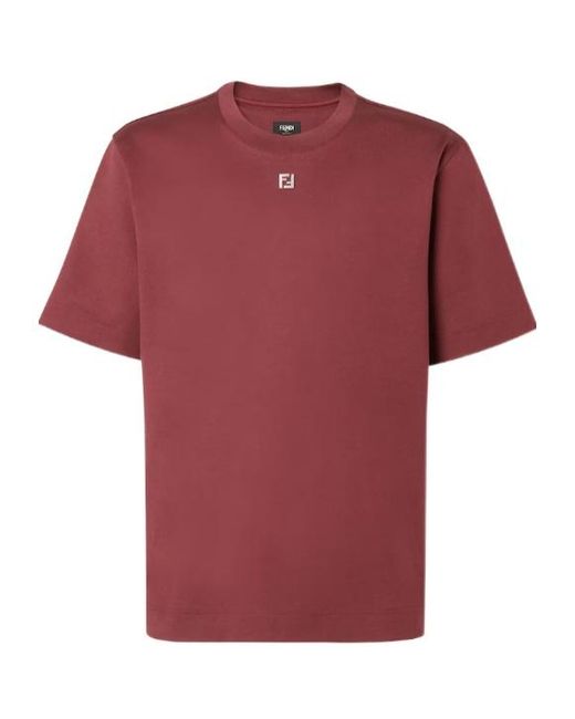 Fendi Red Reguther-Fit T-Shirt With Crethestanesedew Neck for men