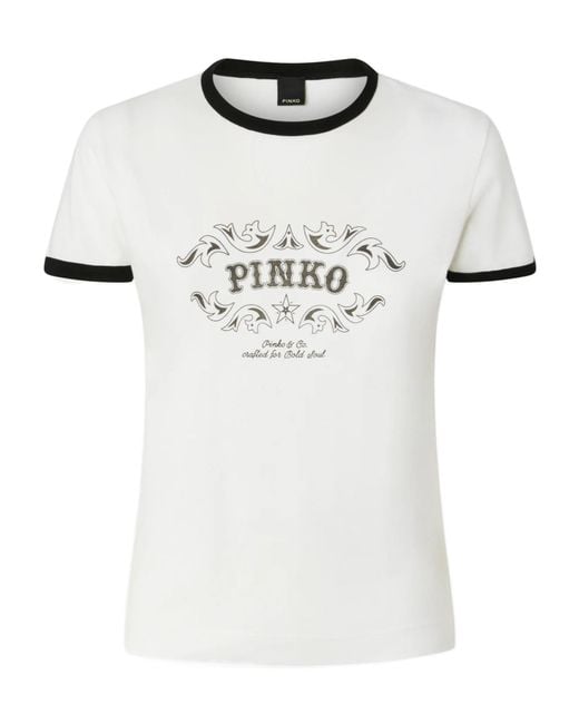 Pinko White Contrast Trim Logo T-Shirt