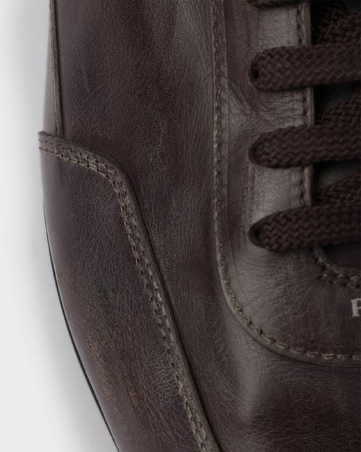 Prada Brown Collapse Leather Sneakers for men