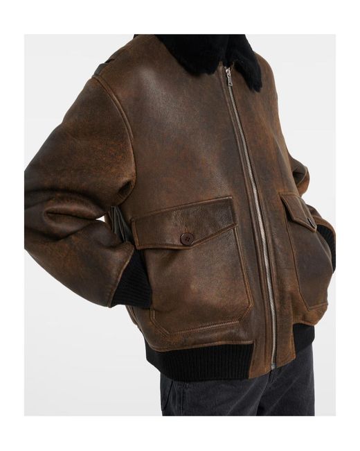 Nour Hammour Brown Anton Shearling-Lined Leather Bomber Jacket
