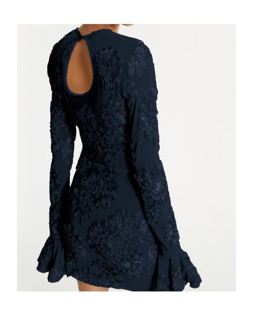 ROTATE BIRGER CHRISTENSEN Blue 3D Floral Mesh Mini Dress