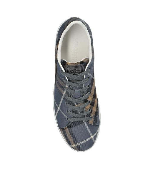 Burberry Gray Checked Low-Top Sneakers for men