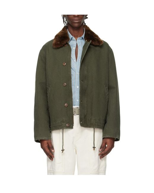 Isabel Marant Green Andy Fur-Collar Jacket for men