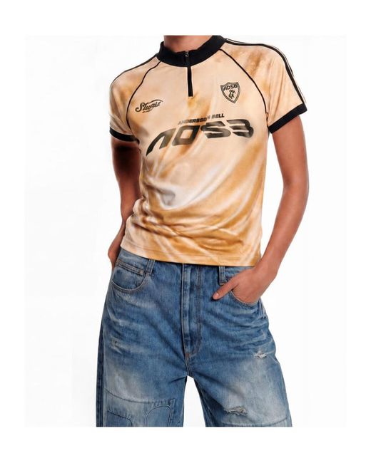 ANDERSSON BELL Metallic Printed Football Zipper T-Shirt