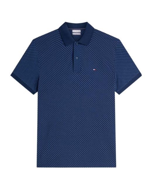 Tommy Hilfiger Blue Geometric-Print Short-Sleeve Polo Shirt for men