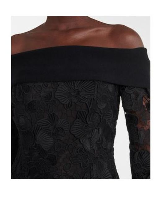 Oscar de la Renta Black Orchid Floral Guipure Midi Dress