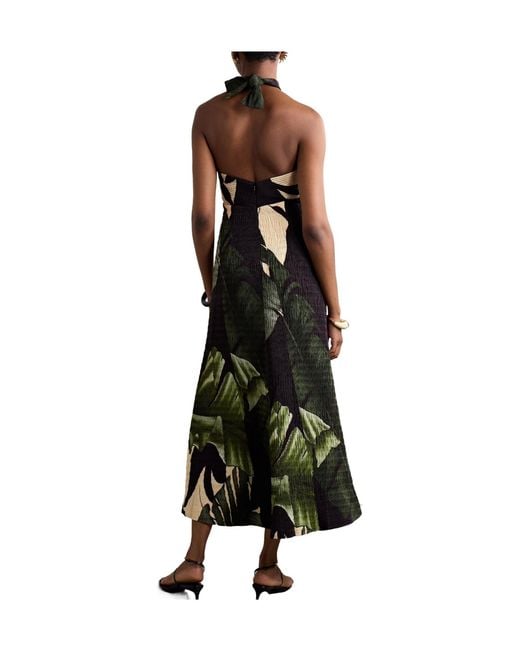 Johanna Ortiz Black Printed Plissé-Satin Halterneck Midi Dress