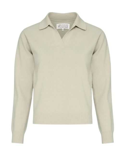 Maison Margiela White V-Neck Knitted Jumper