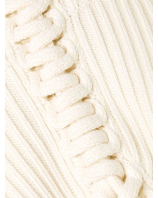 Alaïa White Lace-Up Wool Ribbed Sweater