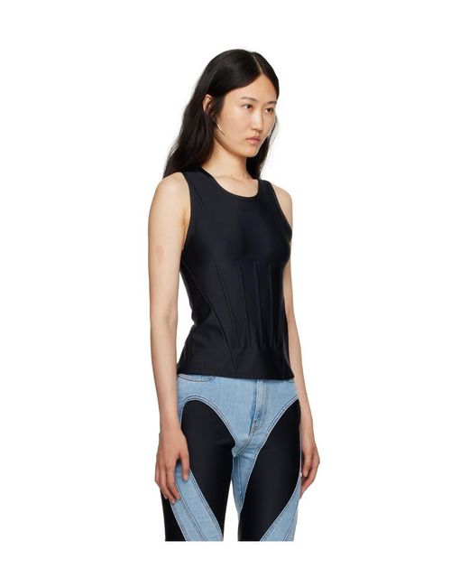 Mugler Black Round-Neck Sleeveless Top