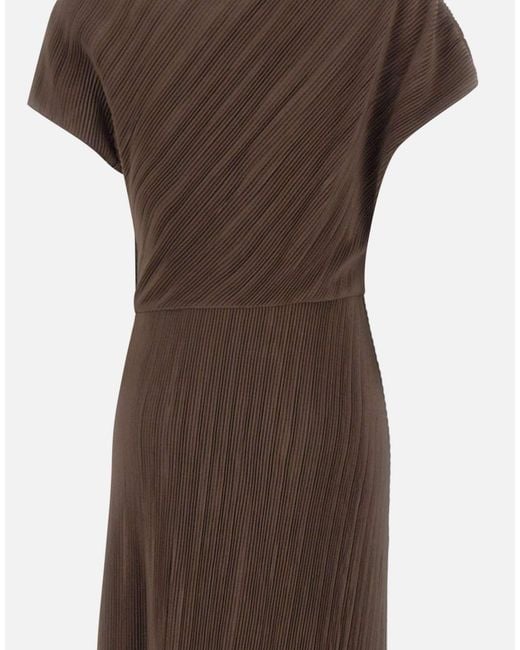 Vince Brown Pleated Knot-Waist Midi Dress