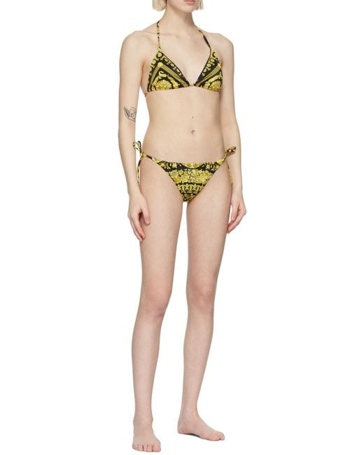 Versace Yellow Graphic Printed Side-Tied Bikini Bottoms