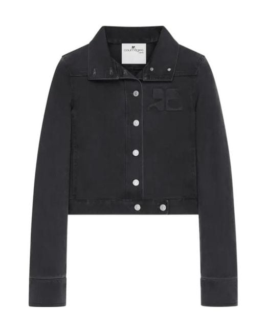 Courreges Black Courrèges Cropped Logo Denim Jacket