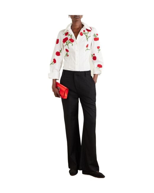 Carolina Herrera White Floral-Appliquéd Cotton-Blend Shirt