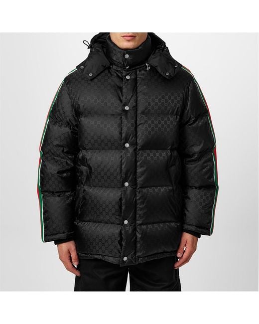 Gucci Black Logo Jacquard Webbing Down Jacket for men