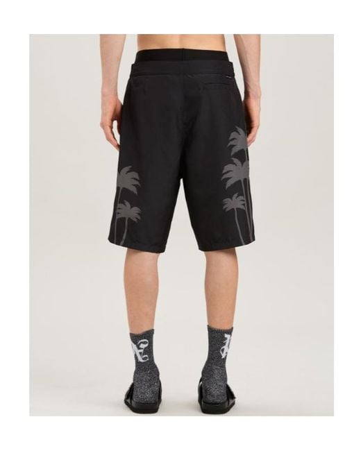 Palm Angels Black Palms Printed Drawstring Swim Shorts for men