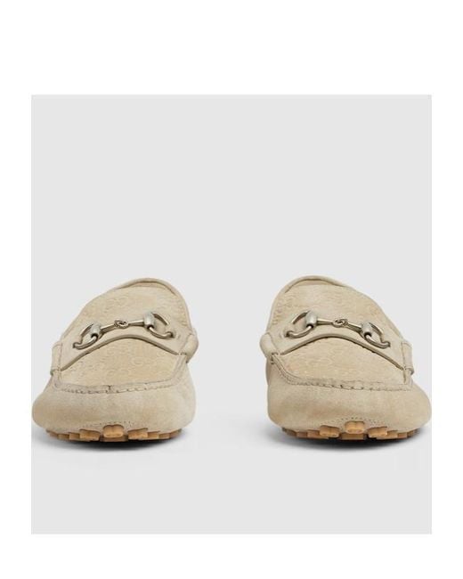 Gucci White Horsebit Monogrammed Loafers for men