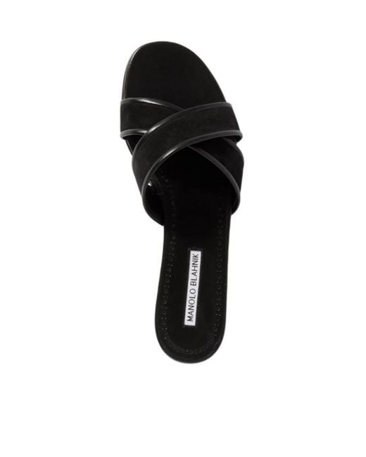 Manolo Blahnik Black Ifneta Suede And Leather Slides