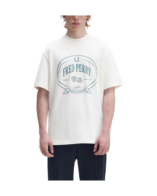 Fred Perry White Crewneck Shortsleeve Tshirt for men