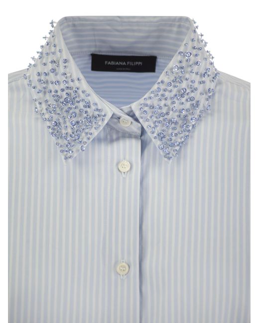 Fabiana Filippi Blue Embellished Pinstriped Shirt