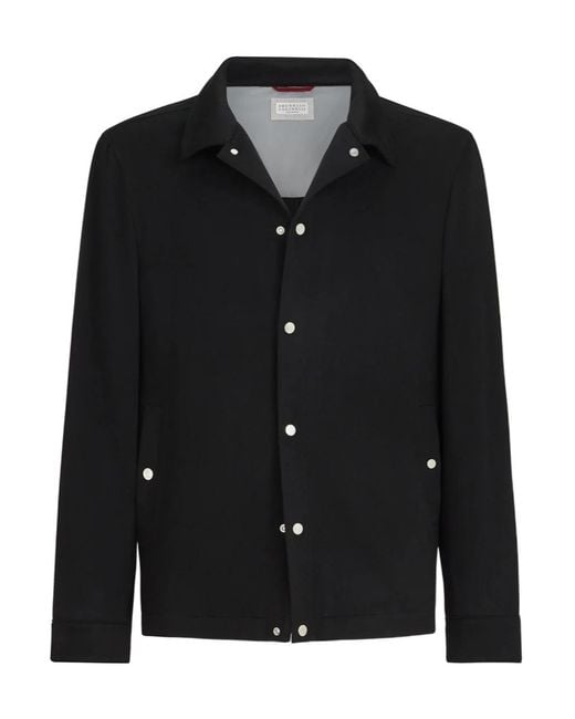 Brunello Cucinelli Black Lightweight Cashmere Flannel Outerwear Jacket for men